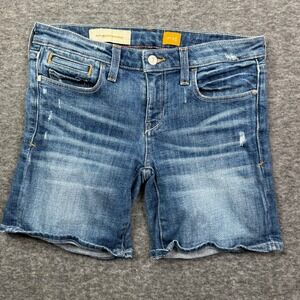 Anthropologie Pilcro Denim Shorts Distressed Blue Jean Rolled hem Shorts size 25